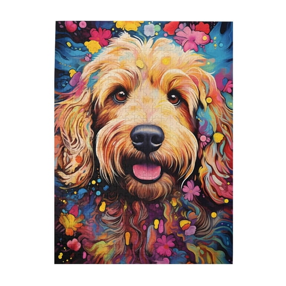 500 Piece Captivating Goldendoodle Wooden Jigsaw Puzzle For Adults – Vibrant Abstract Dog & Flowers Art, Challenging & Relaxing, Home Decor Gift Idea