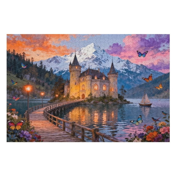 500 Piece Castle Sunset Jigsaw Puzzle for Adults - Challenging Romantic Castle Scene Puzzle, 20.5x15 Inch Home Decor & Leisure Entertainment