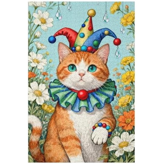 500 Piece Cat Wearing a Clown Hat Puzzle for Adults, 20.5"x15" – Fun Interlocking Jigsaw, Family Activity
