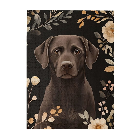 500 Piece Chocolate Labrador Jigsaw Puzzle For Adults – Elegant Floral Dog Art, Challenging Wooden Game, Relaxing Brain Exercise, Ideal Gift & Home Decor