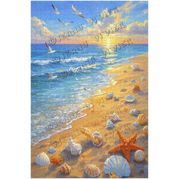 500 Piece Coastal Beach Shell Jigsaw Puzzle for Adults, Exquisite Ocean Design, Calming Brain Game, Elegant Wall Decor, Vacation & Holiday Gift