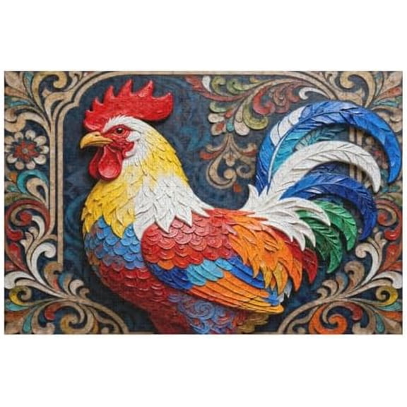 500 Piece Colorful Rooster Decorative Black Background Puzzle for Adults – DIY Home Decor, Interactive Family Game, Challenging for Adults