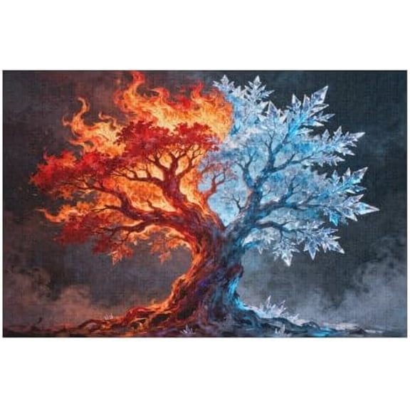 500 Piece Colorful Tree Yin-Yang Fusion Art Puzzle for Adults – Nature Scene, Hard DIY for Family Activity, Interactive Home Decor, 20.5x15 in