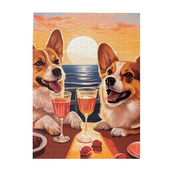 500 Piece Corgi Jigsaw Puzzle For Adults Beautiful Vibrant Sunset Ocean View, Challenging & Relaxing Brain Exercise, Stress Relief, Fun Pet Lover Gift & Home Decor