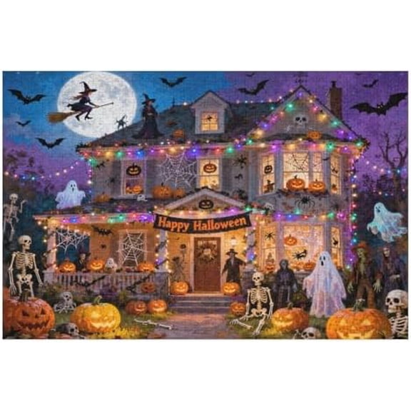 500 Piece Creative Haunted House Halloween Puzzle for Adults, 20.5"x15" – Pumpkin, Witch, Skeleton, Ghost, Grave, Holiday Party Gift