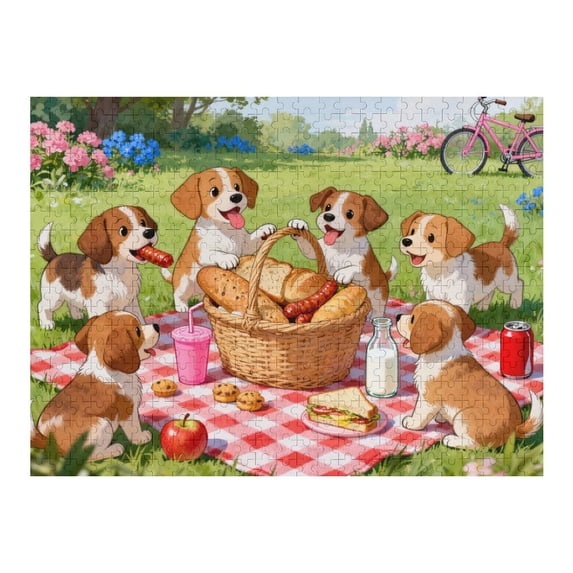 500 Piece Dog Puzzle for Adults, Picnic Puppy Jigsaw Puzzle, Large ...