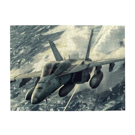 500 Piece Dynamic Fighter Jet Jigsaw Puzzle For Adults – Captivating Military Aircraft Over Ocean, Challenging Wooden Brain Exercise, Stress Relief, Ideal Gift & Home Decor
