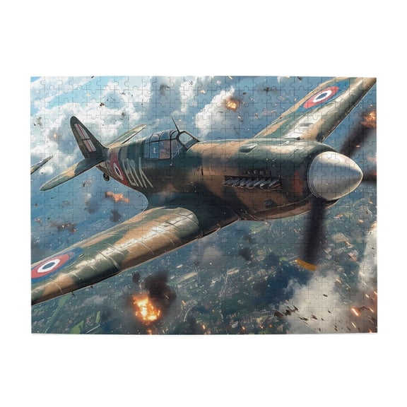 500 Piece Dynamic WWII Fighter Plane Jigsaw Puzzle For Adults Intense Aerial Combat Artwork, Challenging Brain Game, Relaxing Stress Relief, Great Gift Idea & Home Wall Decor