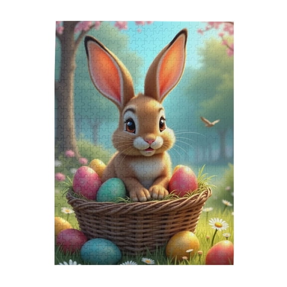 500 Piece Easter Bunny Jigsaw Puzzle For Adults Adorable Rabbit In Basket With Easter Eggs Fun & Challenging Puzzle Great Gift Idea Vibrant Artwork Quality Pieces