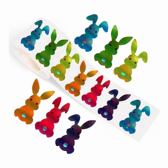 500-Piece Easter Sticker Roll – Cute Bunny & Egg Designs for Kids, Fun Reward Labels, Classroom Treats, Party Favors (4.5"x3.2")