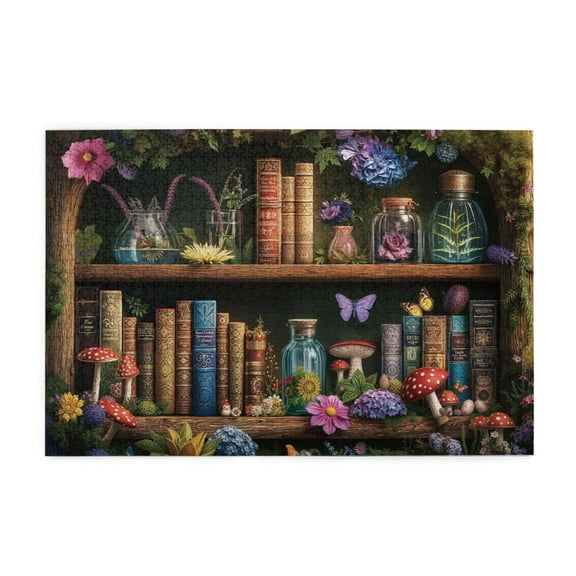 500 Piece Enchanted Bookshelf Jigsaw Puzzle For Adults – Whimsical Fantasy Art, Vibrant Floral & Botanical Design, Challenging & Relaxing Brain Exercise, Great Gift Idea Home Decor