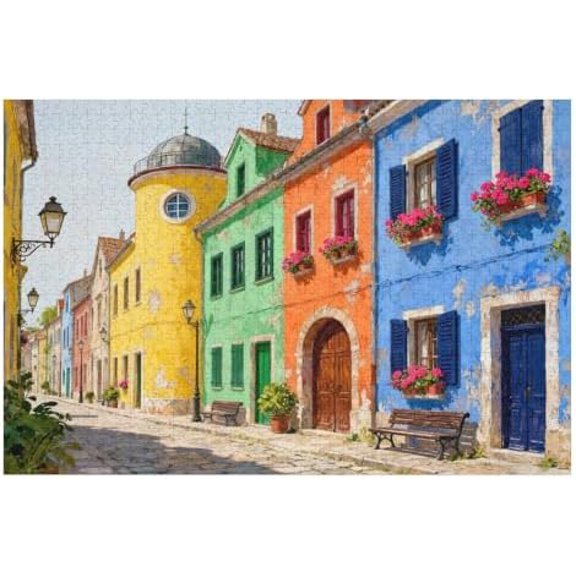 500 Piece Fall Italy Town Street Puzzle for Adults, Vintage Landscape with Cobblestone Design, Senior-Friendly Challenge, Family Fun Game, Educational Brain Teaser, Decorative Home Ornament