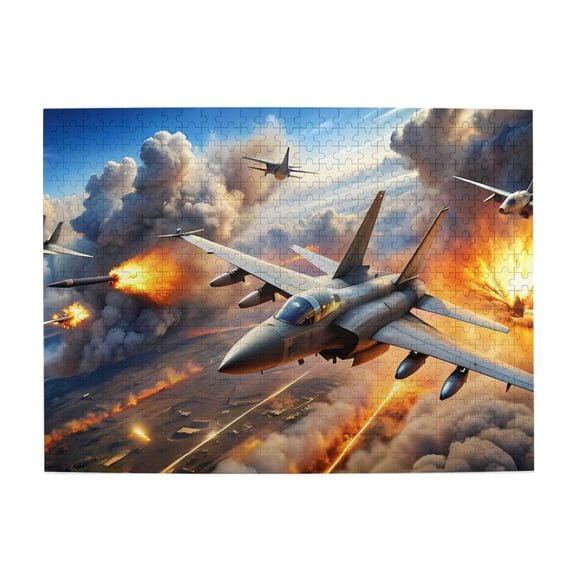500 Piece Fighter Jet Air Combat Wooden Jigsaw Puzzle For Adults – Challenging & Relaxing Brain Exercise Game – Dynamic Military Aircraft Artwork, Great Gift Idea & Home Decor
