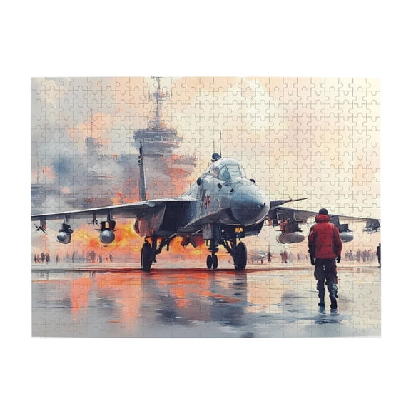 500 Piece Fighter Jet Aircraft Carrier Jigsaw Puzzle For Adults Challenging & Relaxing Brain Exercise, Dynamic Naval Artwork, Wooden Puzzle, Great Gift Idea For Military Aviation Fans