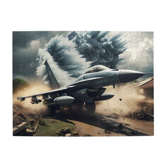 500 Piece Fighter Jet Explosion Jigsaw Puzzle For Adults – Dynamic Military Action, Challenging & Relaxing Wooden Brain Game, Unique Gift & Home Decor Art