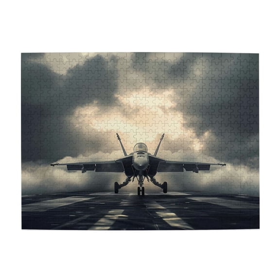 500 Piece Fighter Jet Jigsaw Puzzle For Adults Challenging Military Aircraft On Carrier, Dynamic Sky Artwork, Relaxing Brain Game, Unique Gift For Aviation Fans & Home Decor