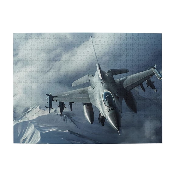 500 Piece Fighter Jet Jigsaw Puzzle For Adults – Dynamic Aircraft & Snowy Mountain Cloudscape Art, Challenging Wooden Game, Relaxing Brain Exercise, Great Gift For Enthusiasts