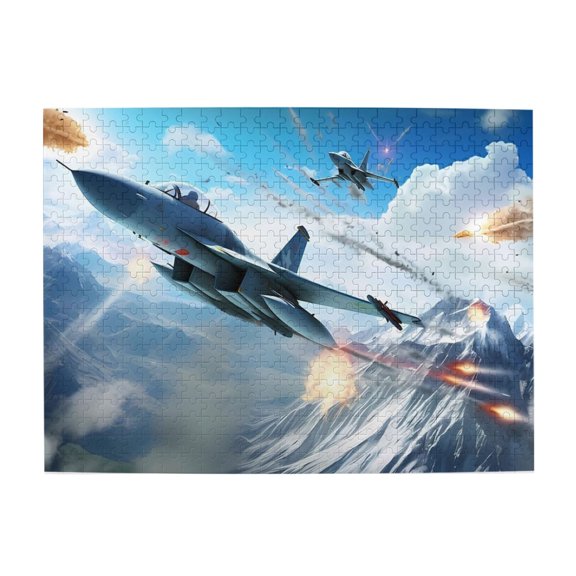 500 Piece Fighter Jet Mountain Battle Jigsaw Puzzle For Adults – Dynamic Air Combat Artwork, Challenging & Relaxing Brain Game, Great Gift Idea For Aviation Fans