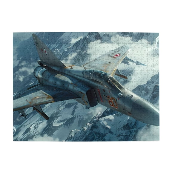 500 Piece Fighter Jet & Snowy Mountains Wooden Jigsaw Puzzle For Adults Challenging, Relaxing Brain Exercise, EcoFriendly Interlocking, Great Gift Idea & Artistic Home Decor