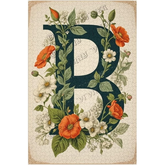 500 Piece Floral Letter B Jigsaw Puzzle for Adults, Stylish Flower Letter Design, Relaxing Game, Modern Home Decor, Personalized Birthday Gift