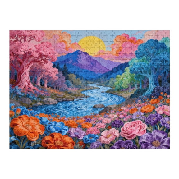500 Piece Flower Landscape Puzzle for Adults Colorful Mountain River and Fantasy Garden Scene Jigsaw Puzzle, Challenging Large Piece Puzzle, Relaxing DIY Family Game, Gift for Adults and Seniors