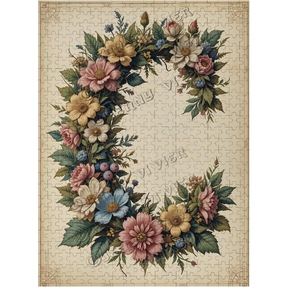 500 Piece Flower Letter C Wooden Puzzle Elegant Floral Alphabet Puzzle for Adults Ideal for Relaxation, Decorative Art, and Home Dcor