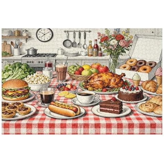 500 Piece Food Feast Lumière's Banquet Puzzle for Adults, 20.5"x15" – Impossible Challenge, Fun Family Game