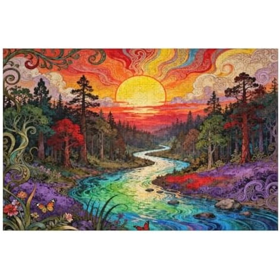 500 Piece Forest Landscape Sunset Scene River Tree Puzzle for Adults – Challenging Difficult, Nature Art, Perfect for Game Nights