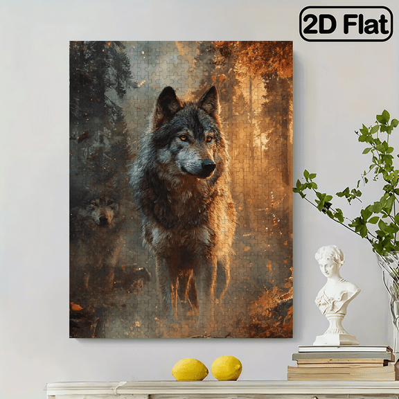 500-Piece Forest Wolf Animal Puzzle For Adults, 20.4x15 Inch Scratch-Resistant Cardboard Art, Intermediate Challenging Brain Teaser, Unique Home Decor Family Gift