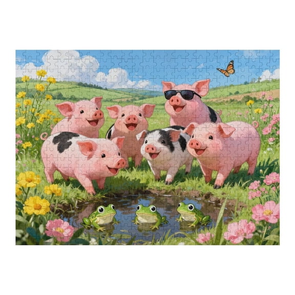 500 Piece Frog Puzzle for Adults, Farm Piglets Jigsaw Puzzle, Large Piece Educational Puzzle for Adults, Fun Animal Puzzle Activity, 20.5x15 in