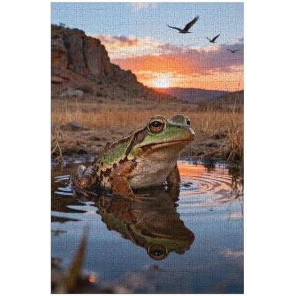 500 Piece Frog Walking on Water Desert Lake Scene Puzzle – Colorful DIY, Challenging Family Activity, Relaxing Brain Puzzle, Home Wall Decoration Gift