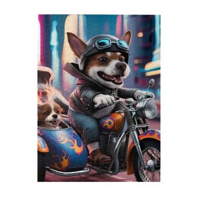 500 Piece Funny Biker Dogs On Motorcycle Jigsaw Puzzle For Adults – Vibrant City Ride Artwork, Challenging & Relaxing Brain Exercise Wooden Game, Unique Home Decor Great Gift Idea