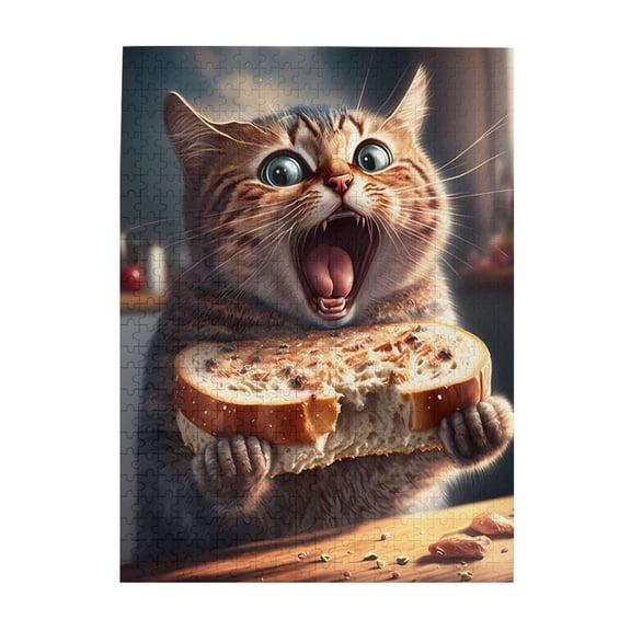500 Piece Funny Cat With Bread Jigsaw Puzzle For Adults – Humorous Art, Challenging Wooden Game, Relaxing Brain Exercise, Ideal Gift For Cat Lovers & Home Decor