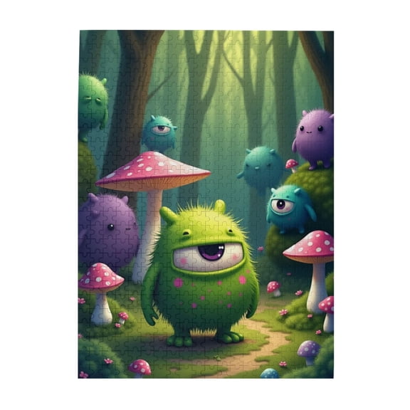 500 Piece Fuzzy Monsters Jigsaw Puzzle For Adults – Enchanting Forest Scene Fun & Challenging Brain Teaser Unique Artwork Great Gift Idea