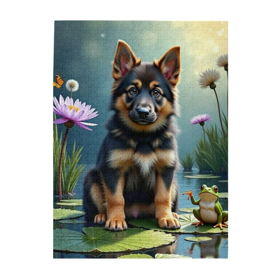 500 Piece German Shepherd Puppy & Frog Jigsaw Puzzle For Adults Artistic Animal Puzzles Challenging & Relaxing Brain Teaser Unique Artwork Home Decor Fun Gift Idea
