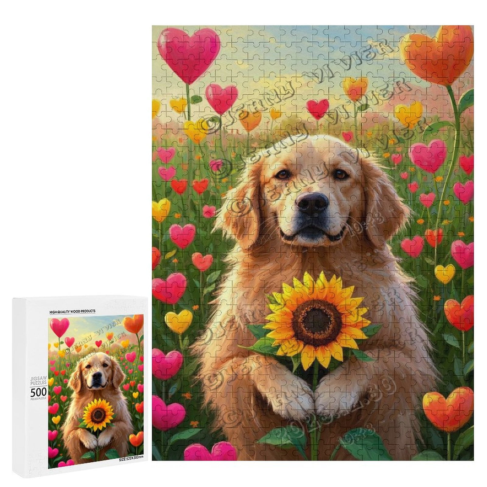 500 Piece Christmas Golden Retriever Jigsaw Puzzle – Family Fun Holiday Puzzle With Poster & Bag