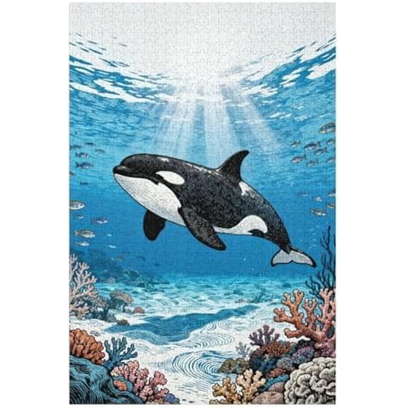 500 Piece Graceful Orca Swimming Coral Reef Puzzle – Colorful DIY, Challenging Family Activity, Relaxing Brain Puzzle, Home Wall Art Gift