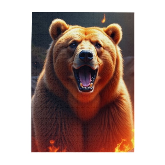 500 Piece Grizzly Bear Jigsaw Puzzle For Adults – Fiery Artwork Challenging & Fun Adult Puzzles Home Decor Great Gift Idea A Relaxing And Engaging Brain Teaser