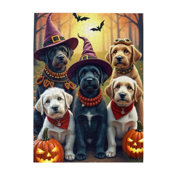 500 Piece Halloween Dogs Jigsaw Puzzle For Adults Spooky Cute Canine Witches & Pumpkins Fun & Challenging Adult Puzzle Great Gift Idea