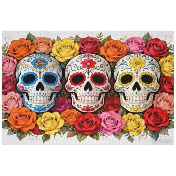 500 Piece Halloween Jigsaw Puzzle for Adults Artistic Skull & Flower Design, Hard Challenge Puzzle, Perfect for Halloween, Birthday Party & Family Games, 20.5x15 in