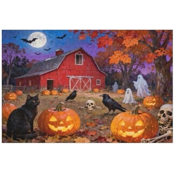 500 Piece Halloween Jigsaw Puzzle for Adults Light a Jack-o'-Lantern Scene, Large Piece Puzzle, 20.5x15 in