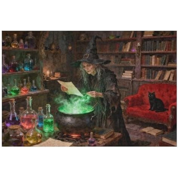 500 Piece Halloween Magic Witch Puzzle for Adults, 20.5"x15" – Black Cat, Magic Books, Perfect for Game Nights