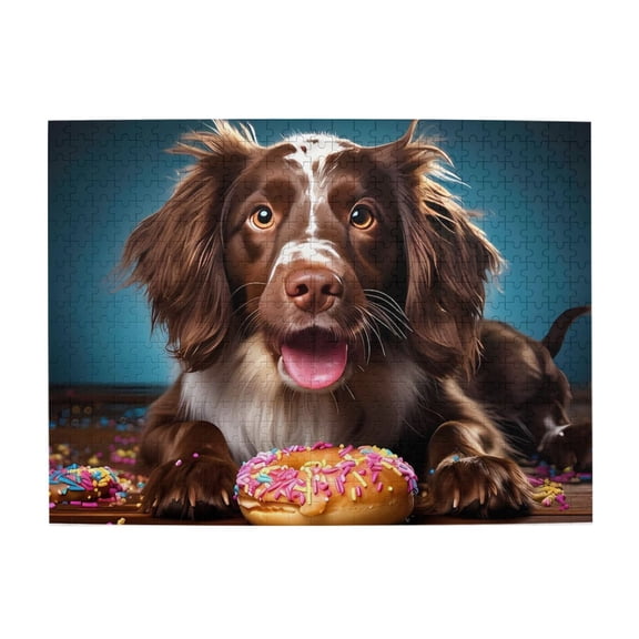 500 Piece Happy Puppy & Donut Jigsaw Puzzle For Adults Challenging, Relaxing Brain Exercise & Stress Relief, Vibrant Home Decor Artwork, Great Gift Idea