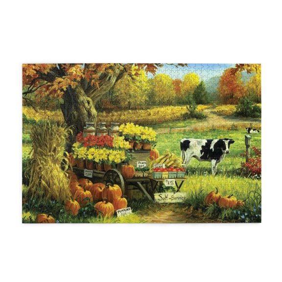 500 Piece Harvest Market Scene Jigsaw Puzzle Relaxing & Challenging Brain Teaser Unique Home Decor Fun Activity Great Gift Idea