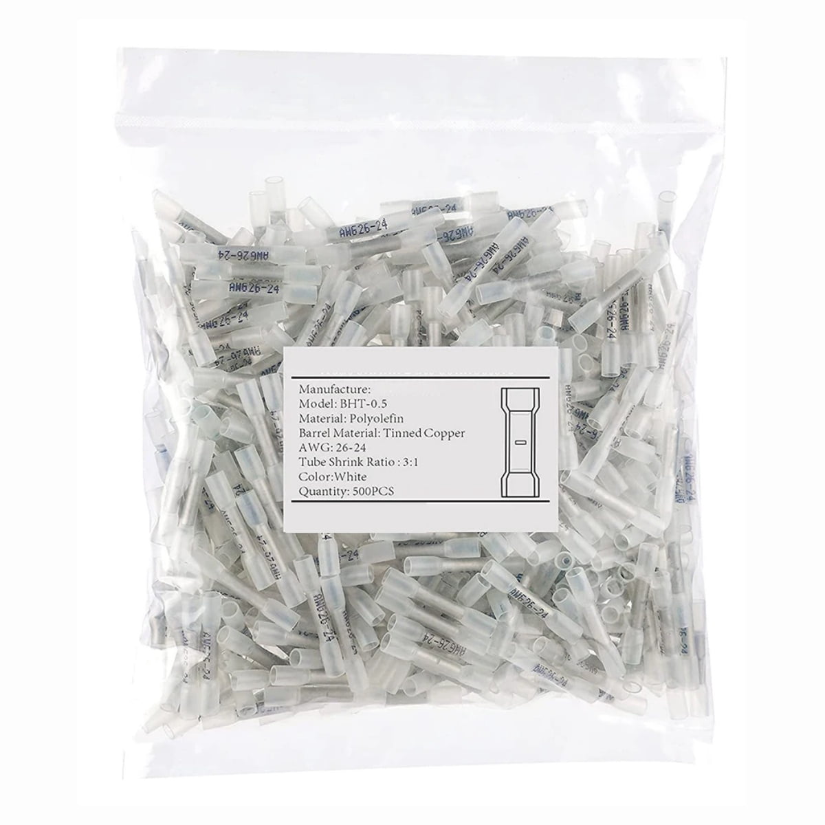 500-Piece Heat-Shrink Butt Joint Kit - Marine-Grade Waterproof Electrical Connector Set - Copper Insulated Crimp Electrical Connectors for Electrical Systems