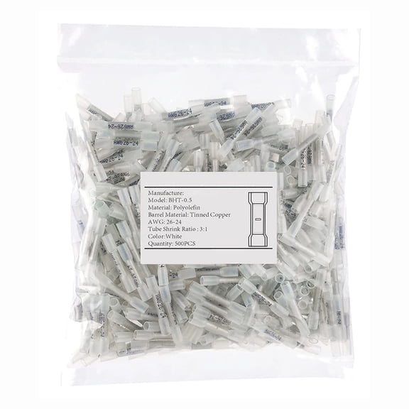 500-Piece Heat-Shrink Butt Joint Kit - Marine-Grade Waterproof Electrical Connector Set - Copper Insulated Crimp Electrical Connectors for Electrical Systems