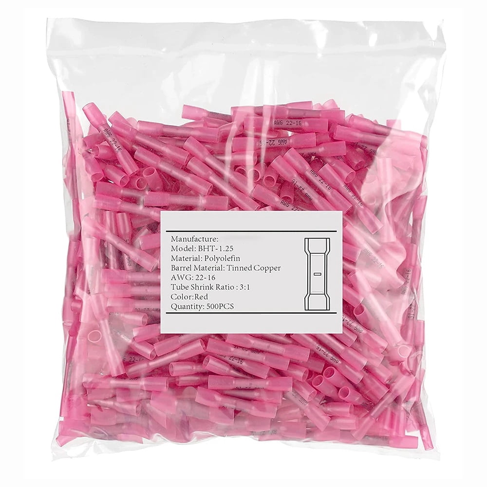 500-Piece Heat-Shrink Butt Joint Kit - Marine-Grade Waterproof Electrical Connector Set - Copper Insulated Crimp Electrical Connectors for Electrical Systems