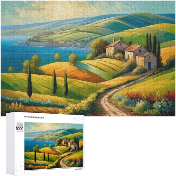 500 Piece Hill Country Cottage Spring Jigsaw Puzzle, 20.5"x15" Large Medium Difficulty Puzzle, Natural Scenery Holiday Decoration