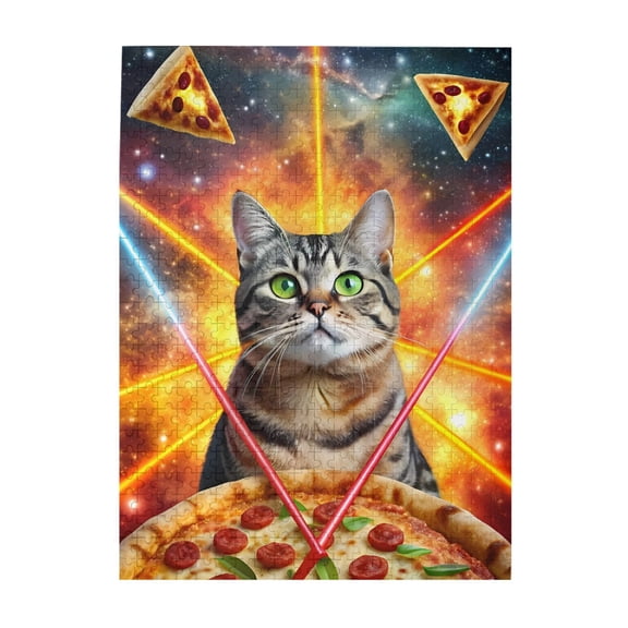 500 Piece Humorous Laser Cat Pizza In Space Jigsaw Puzzle For Adults Challenging Brain Exercise, Relaxing Fun Activity, Quirky Home Decor & Unique Gift