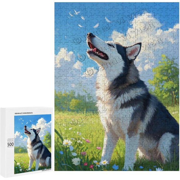 500 Piece Husky Dog Breed Jigsaw Puzzle for Families, Finished Size 20.5" x 15", Fun and Educational Wooden Puzzles